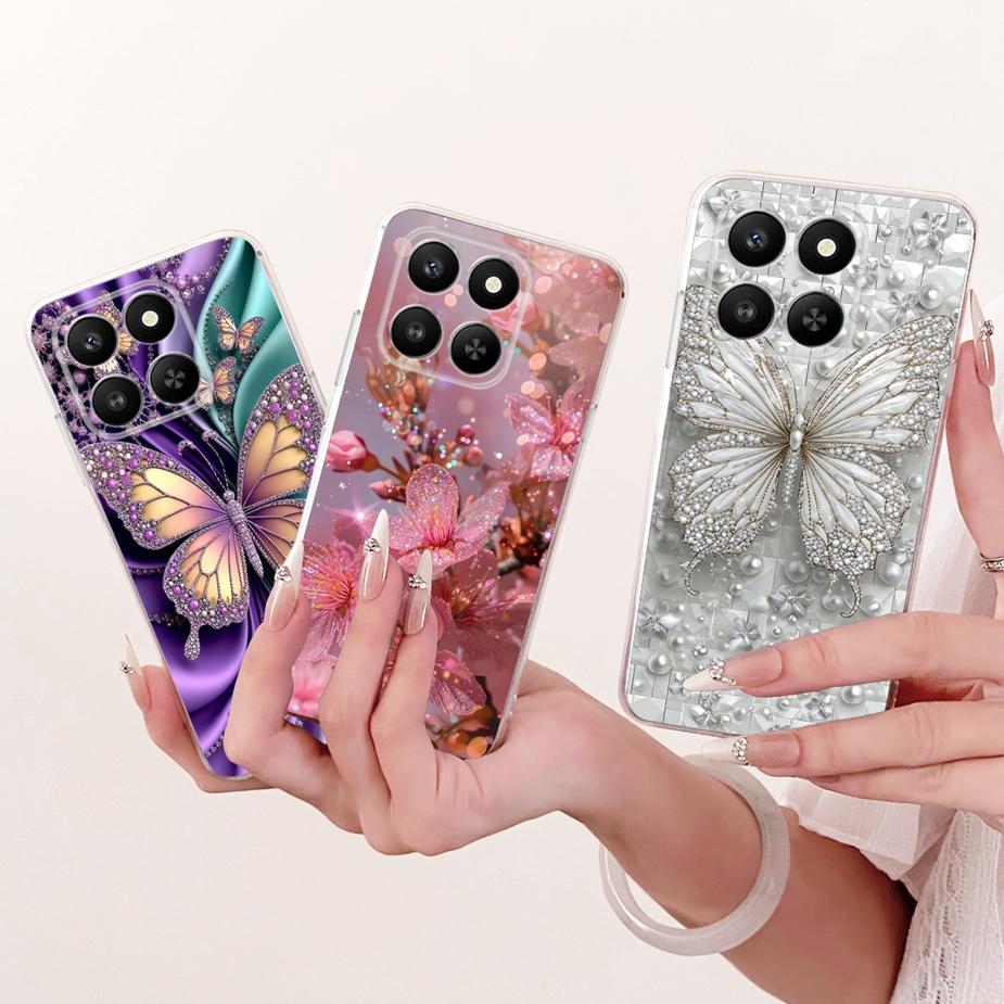 For Honor 400 Smart 5G Case LGN-NX1 Luxury Flowers Butterfly Painted Cover Silicone Case For Honor X7d X 7d HonorX7d Soft Fundas