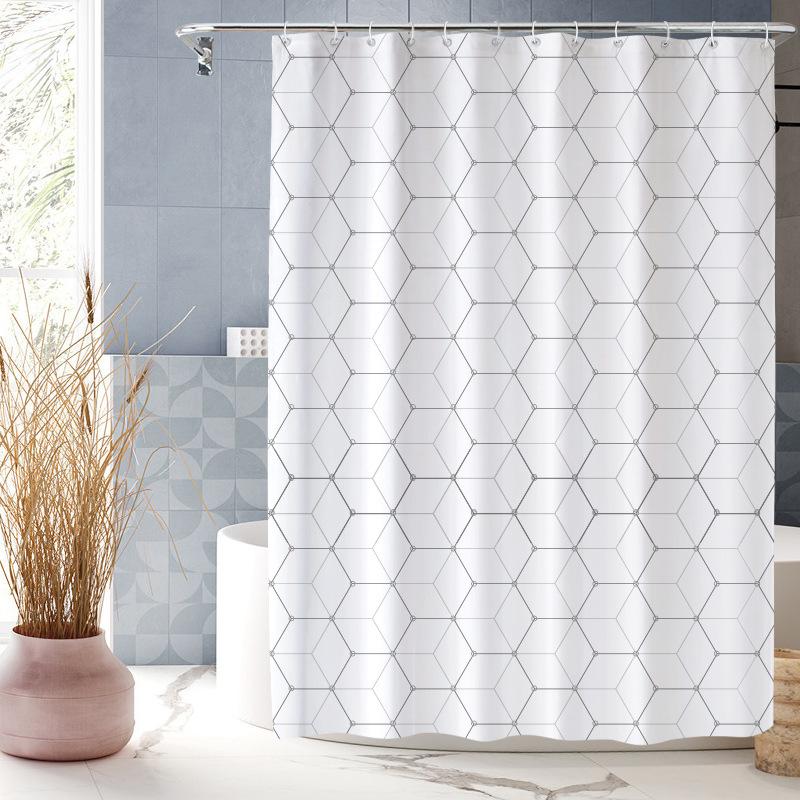 Creative Simple Digital Print Shower Curtain Waterproof Polyester Bathroom Curtain