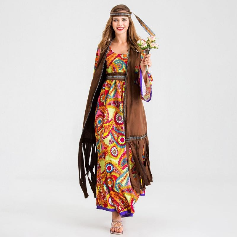 Enchanting Style 70s Hippie Costume For Women Utilizing Cozy Polyester Fabric Ideal For Halloween And Costume Parties