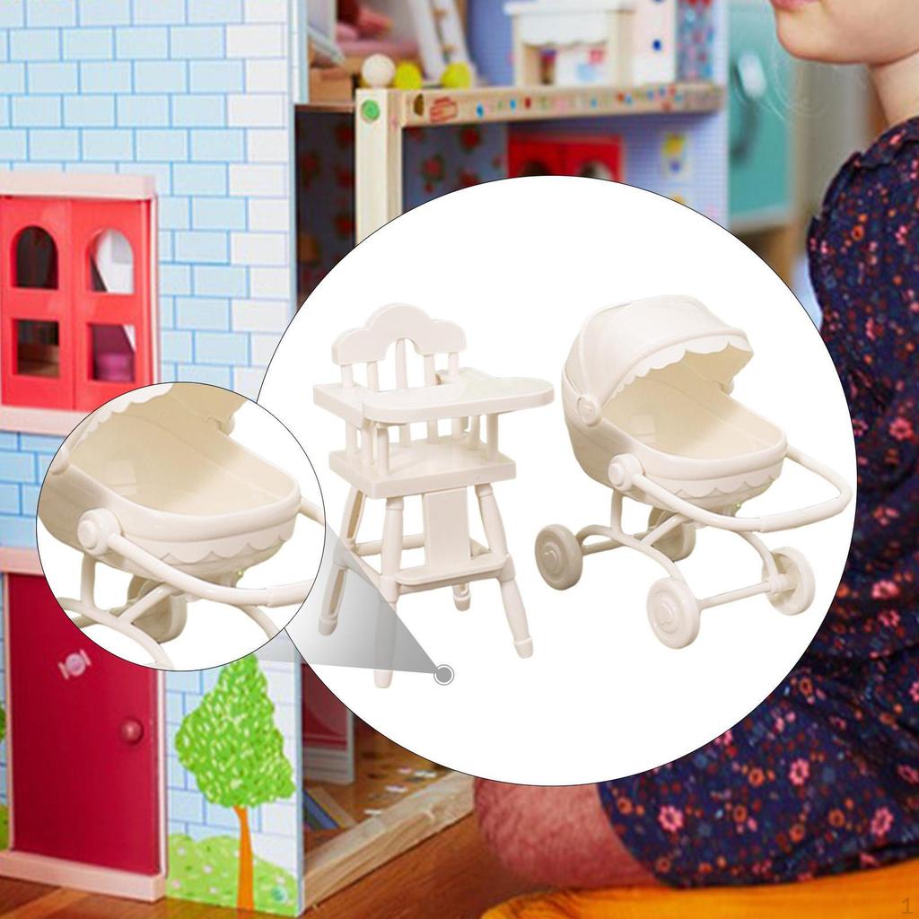 1/12 Highchair and Mini High Chair Toy Imaginative Photo Prop Dollhouse Furniture for Handcraft Life