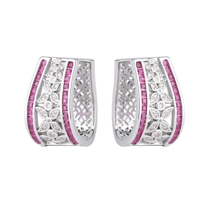 Jewelry Copper Bottom Gold-Plated Color Treasure Simulation Color Treasure Diamond-Encrusted Hollow Stud Earrings Ear Clips Women'S Style