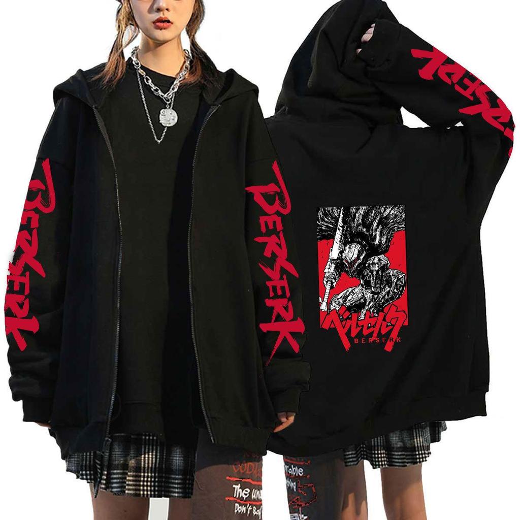 Cosplay Berserk Guts Anime Hoodies Harajuku Autumn Jackets Casual Zipper Coats Unisex Hooded Cartoon Printed Sweatshirts Hip Hop Hoody Streetwear