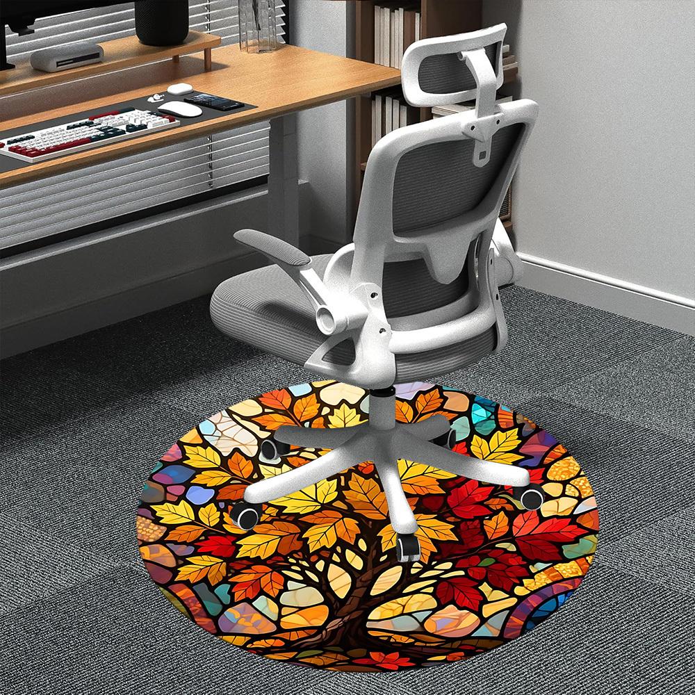 

1pc Autumn Leaves Office Round Area Rug, Indoor Mat Suitable ForOffice, Under Office Chairs Bedroom Living Room Home Decor, Room Deco D061 80cm by 80cm