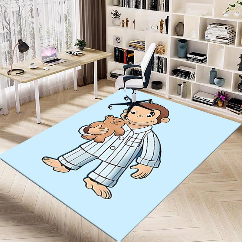 1PC Curious George teddy bear Extra Large Non-Slip Floor carpet, Office, family, bedroom, Studio - Large Area Rug Indoor Rugs, Vibrant Colors-A308
