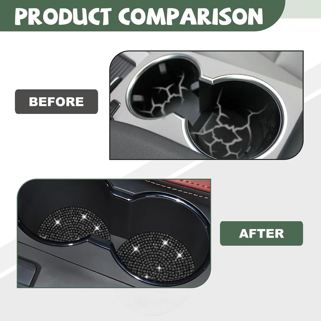 2PCS Bling Cup Holder Coasters for Car - Universal Non-Slip 2.72 Inch Silicone Cup Holders, Embedded Crystal Rhinestone Car Interior Accessories,