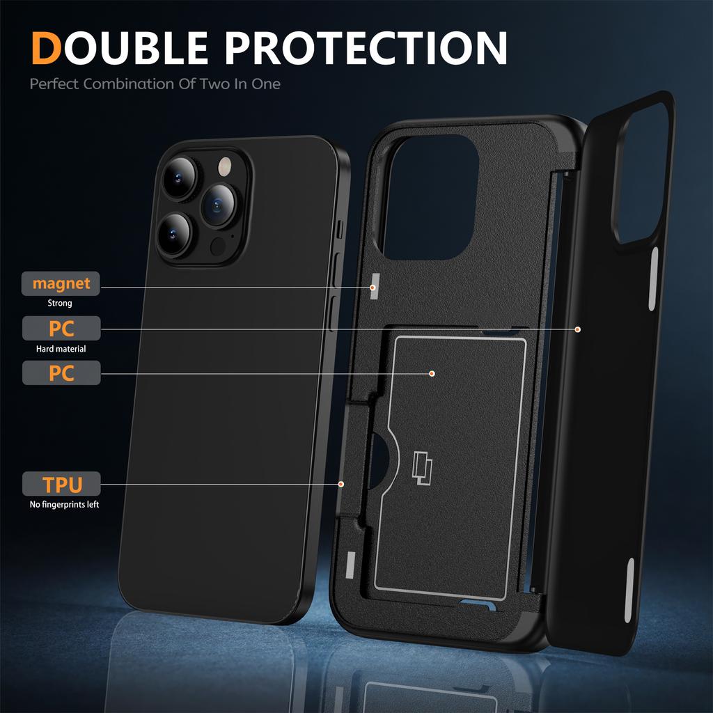 For iPhone 15 Pro Max Case TPU+PC Hidden Card Slot Phone Cover
