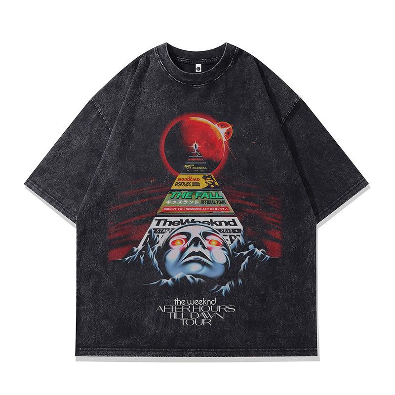 Europäisches Und Amerikanisches High Street Bedrucktes T-Shirt Gewaschen Retro Und Alt 230G Reine Baumwolle Halbärmel Vintage Herren Und Damen