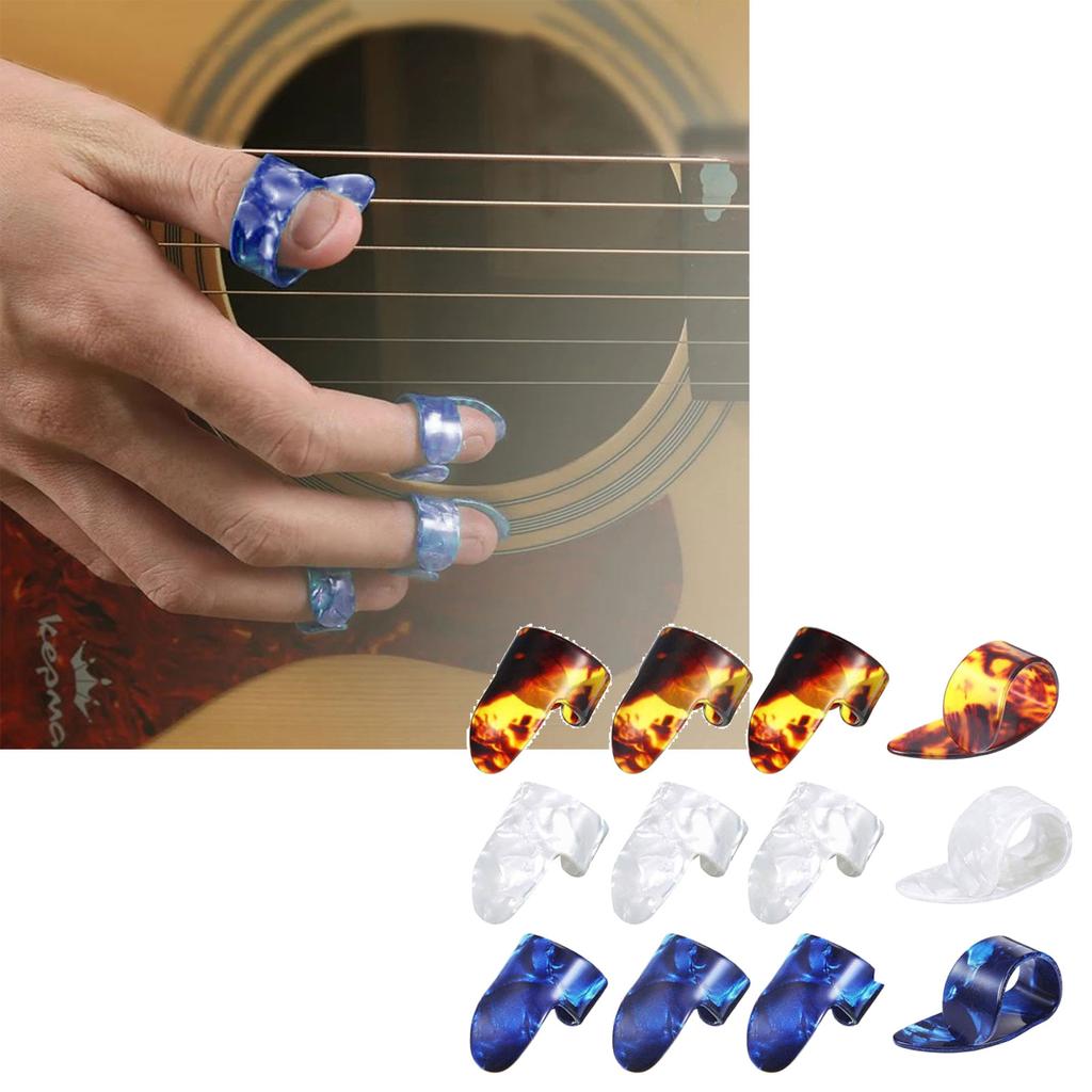 12Pcs Thumb and Finger Picks Guitar Finger Picks Fingertip Hands Sleeves Flat Thumbpicks Guitar Accessories Easy to Use