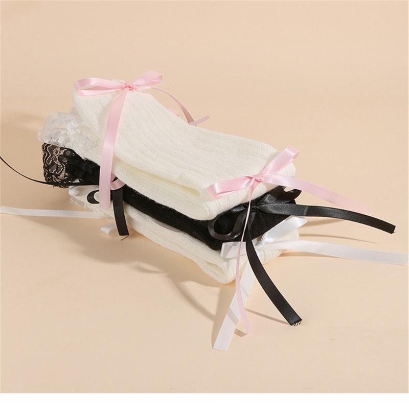Elegant Lace Bows Stacked Arm Sleeves Breathable Acrylic Arm Warmers for Comfort and Warm in Winter Outdoor Activities