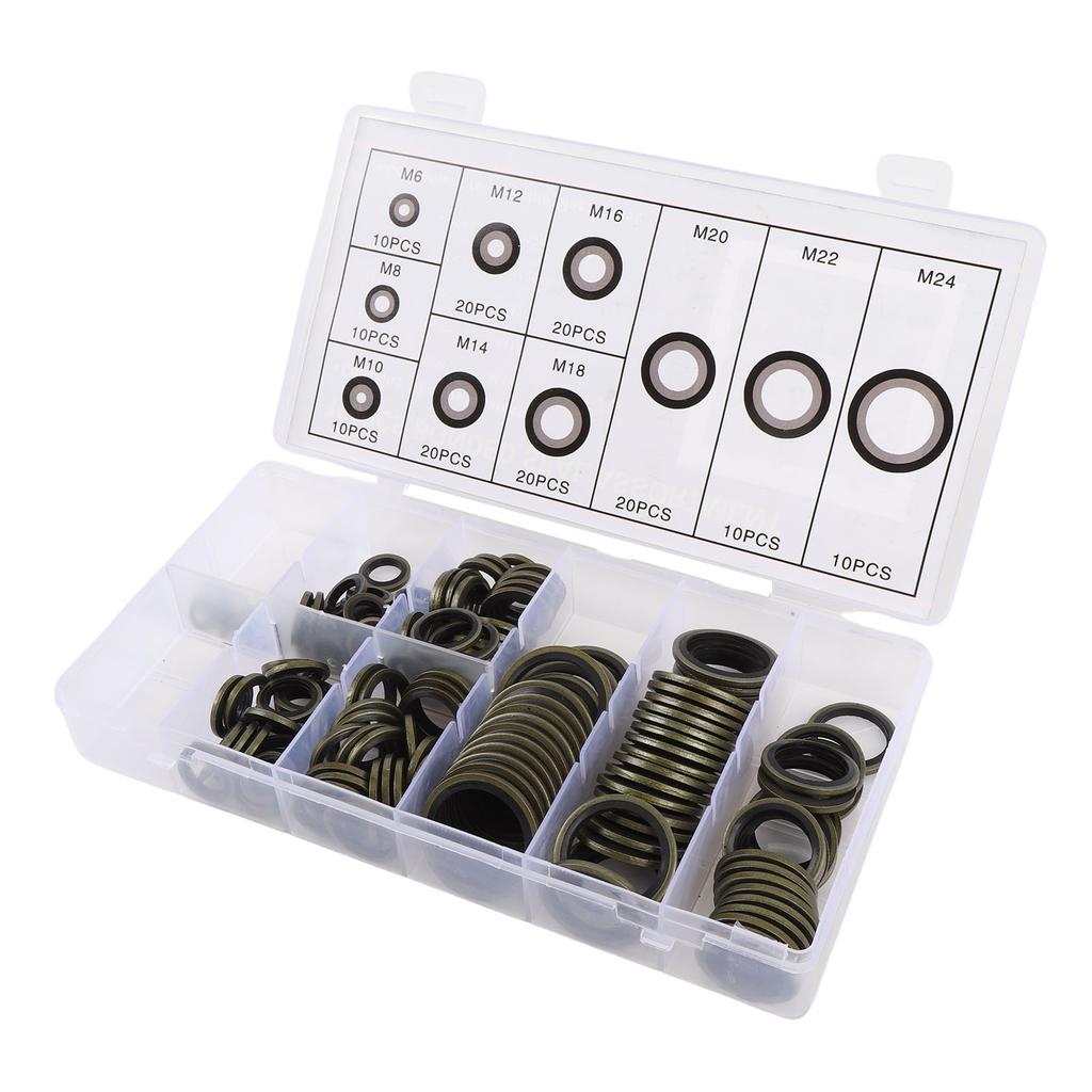 150PCS Seal Oil Washers Assortment Kit M6 M8 M10 M12 M14 M16 M18 M20 M22 M24 Sealing Metal Gasket for Plumbing