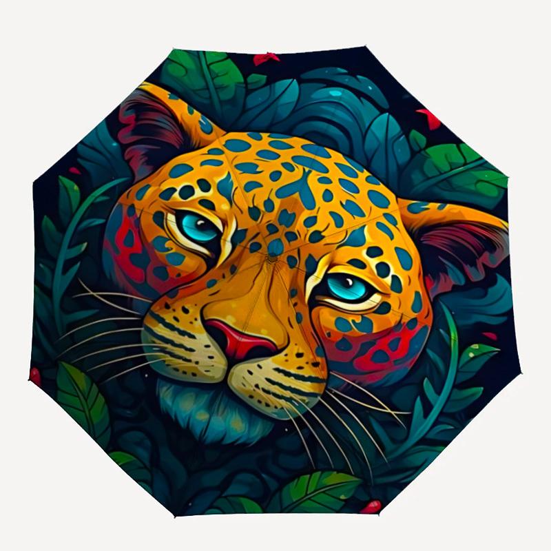 

1pc Leopard Print Umbrella - 8-Rib Automatic Open/Close, Fashionable Compact Umbrella for Outdoor Adventures yy250813162