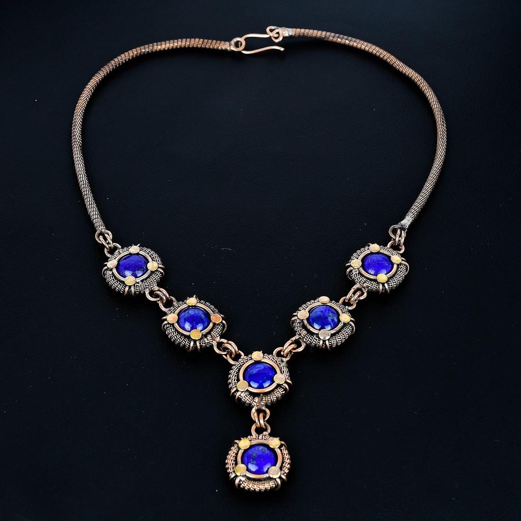 Blue Sapphire Necklace, 999 Copper Wire Wrapped Adjustable Chain Necklace. Gift For Women Handmade Necklace Gemstone Jewelry