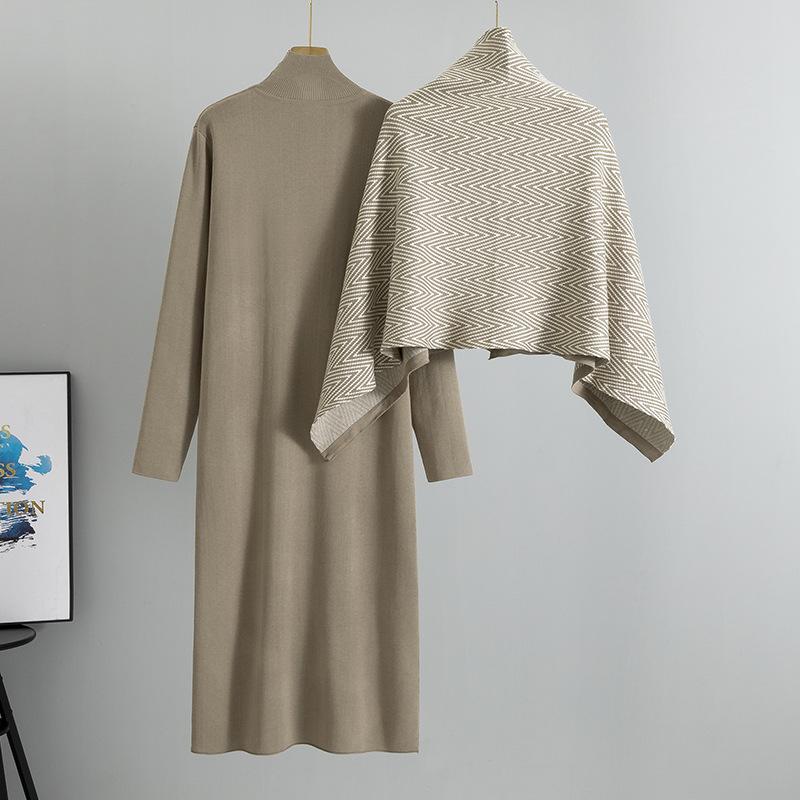 

Женское платье больших размеров в стиле темперамент, осеннее трикотажное утягивающее пальто-шаль, длинное платье, костюм из двух частей one size