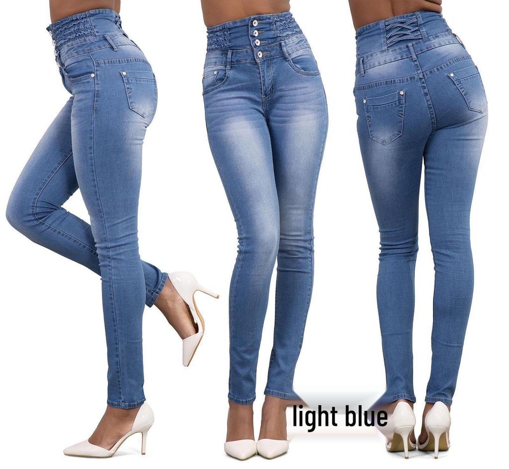 Jeans Ajustados de Cintura Alta para Mujer Estilo Europeo y Americano, Pantalones Largos, Alta Elasticidad, Cómodos, Moda 2022.