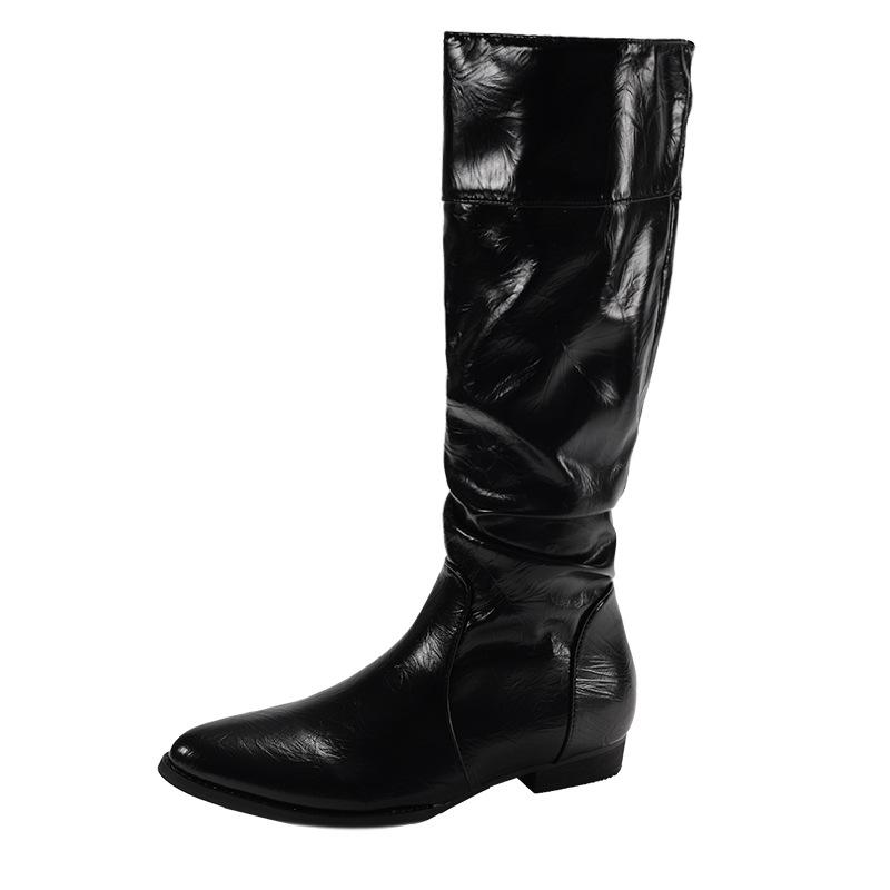 Fashion Vintage Slip On Pointed Toe Women Knee High Boots Cosy Soft Leather Long Booties Street Style Low Heel Shoes Zapatos De Mujer