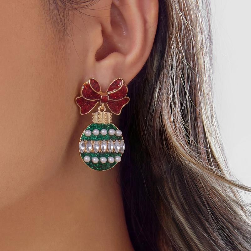 Holiday Dangle Earrings Christmas Drop Jewelry with Gold Tone Glitter Finish for Parties Dinners and Seasonal Styling
