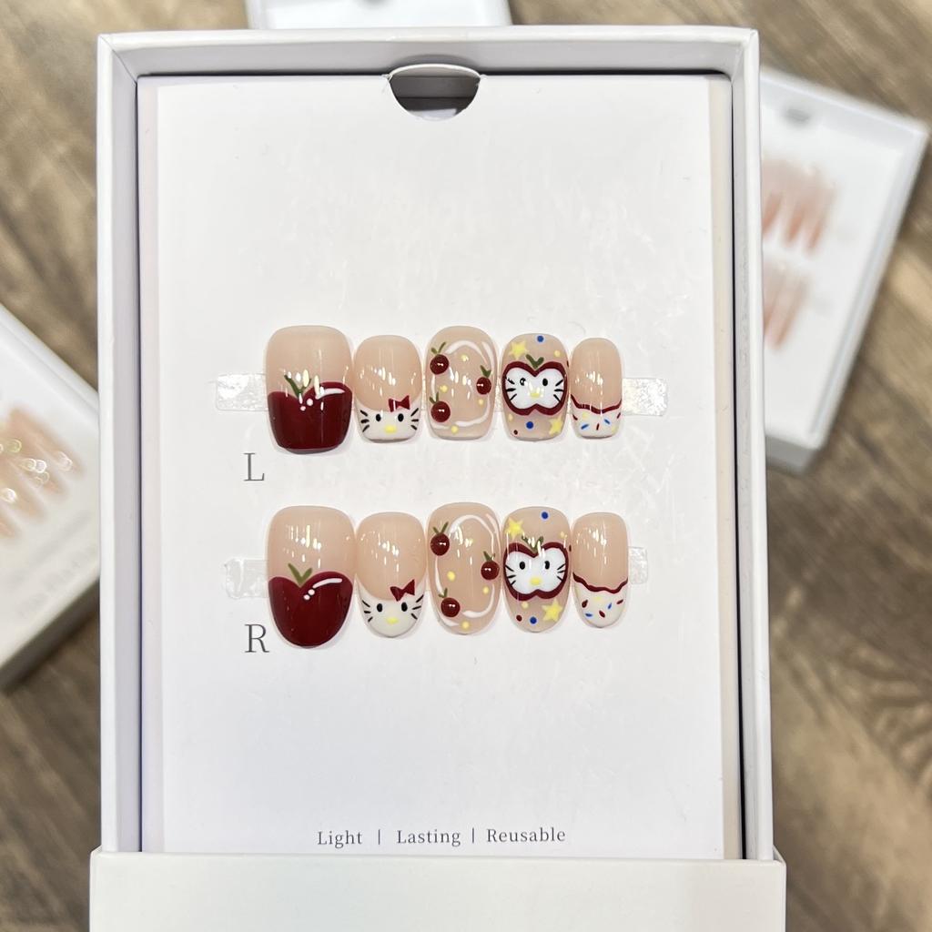 Pure Handmade Ins Style Wearable Armor Cute Cat French Hand-painted Cartoon Manicure Finished Short Nails