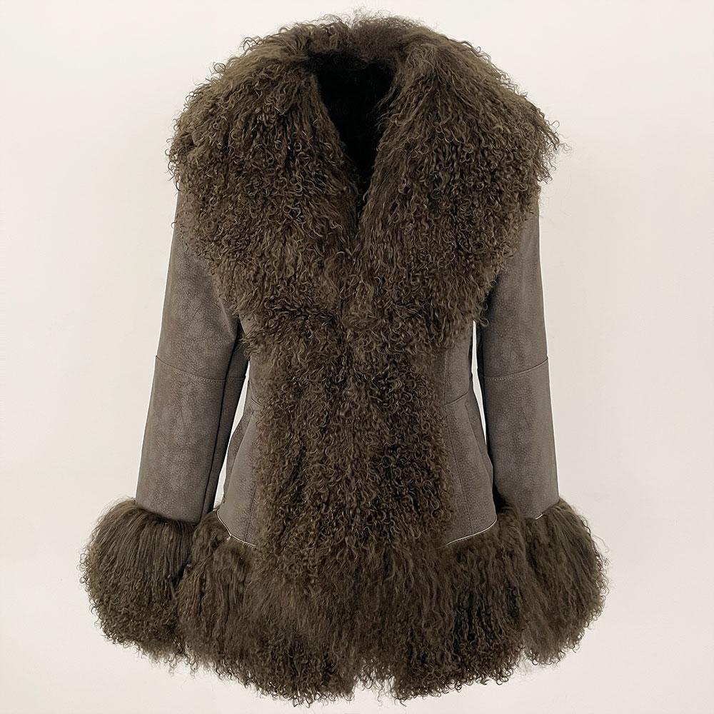 OFTBUY 2024 Winter Women Coat Real Natural Mongolia Sheep Fur Turn-down Collar New Fashion Jacket Thick Warm Casual Overwear