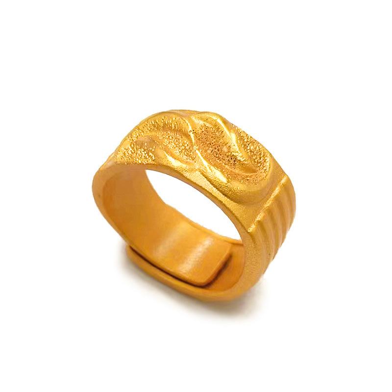 Gold Shop Same 9999 24K Real Gold Men'S Gold Ring With Adjustable Opening, Wave Pattern Gift, Beautiful Jewelry