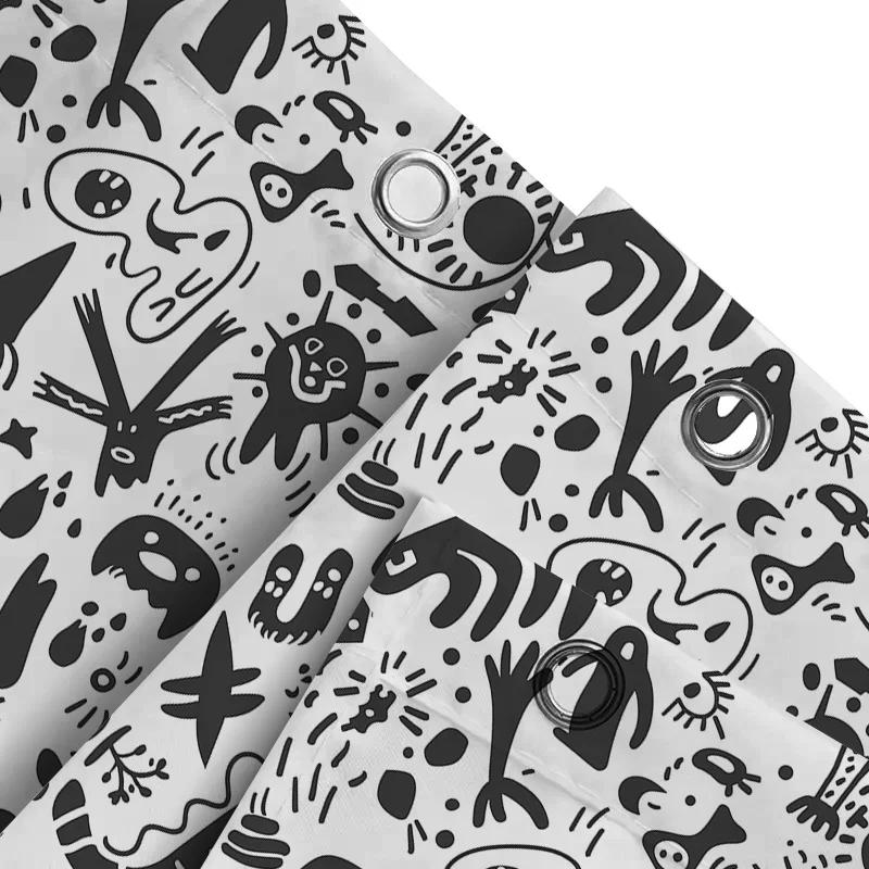 Tenda Doccia Stampa Mostro Bianco Nero Decorazione Creativa Bagno Per Bagni Bambini, Questo Prodotto Si Abbina Bene a Parole Chiave Come