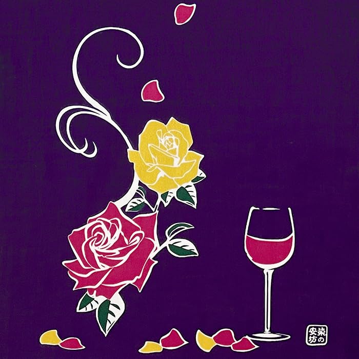 Dyeing Anbo Hand Towel and Edo Authentic Dyed Cotton Made In 35cm X 100cm "Roses Night, Purple" 100% Tokuoka, Japan,