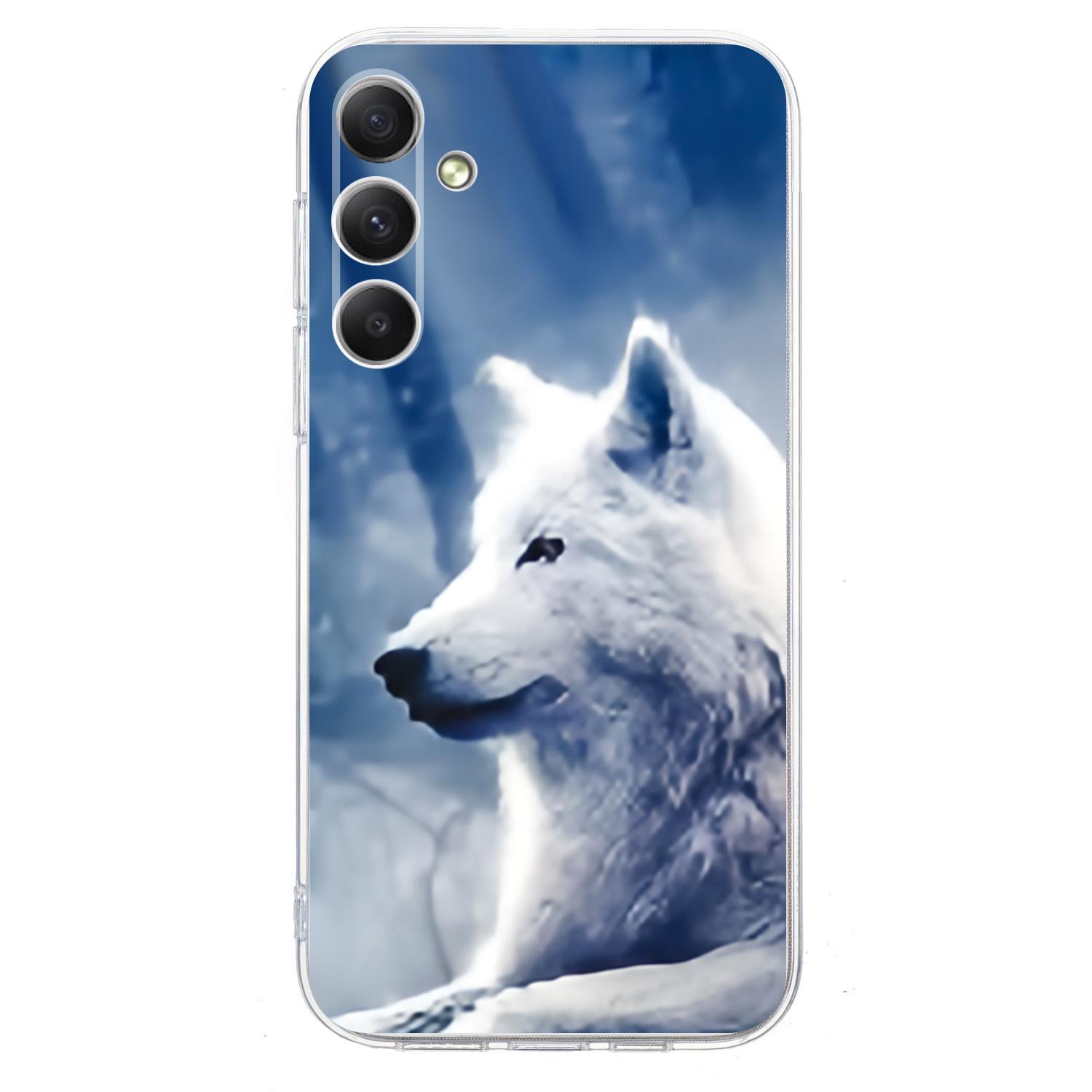 

For Samsung Galaxy A36 5G Case Pattern Printing Shockproof Soft TPU Phone Cover White Wolf