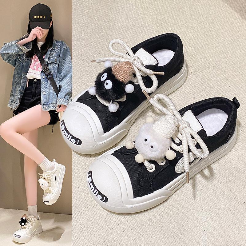 

Niche Cute Big Head Women s Canvas Shoes - 2025 Spring Smile Face White Sneakers 39 чорний