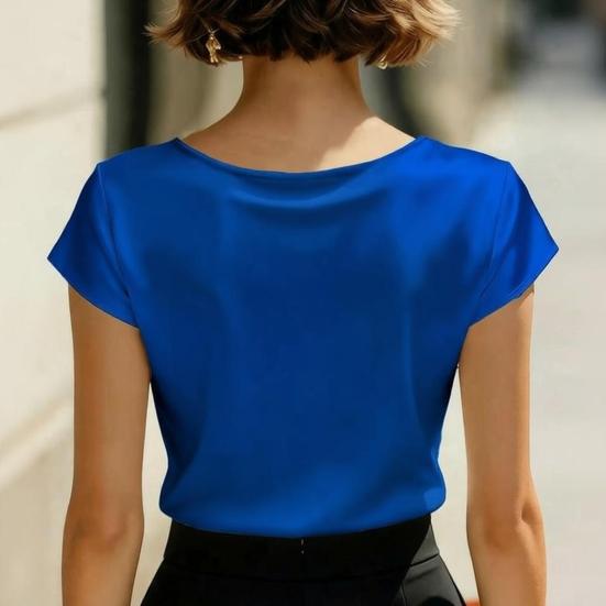 Top da Donna Scollo a V Manica Corta Design Pieghettato Camicette Colore Puro Vestibilità Slim Top Estivi Casual per Ufficio Feste Appuntamenti