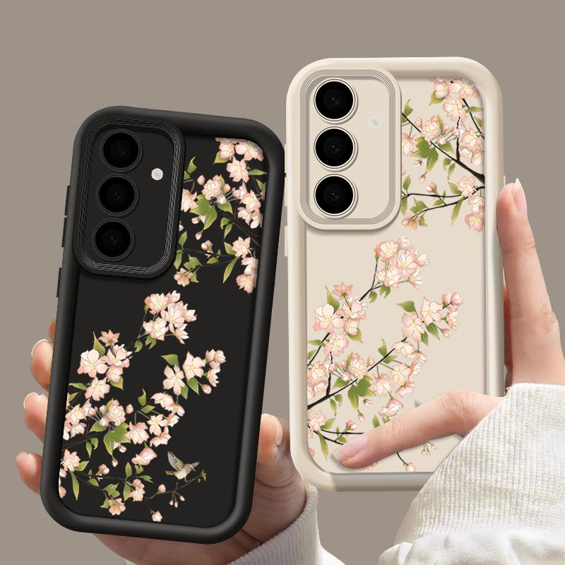 Case For Samsung Galaxy A55 A54 A26 A35 A15 A16 A56 A25 5G S25 Edge S24 S23 S22 Ultra S24 S21 FE Pink Flowers Soft Phone Cover