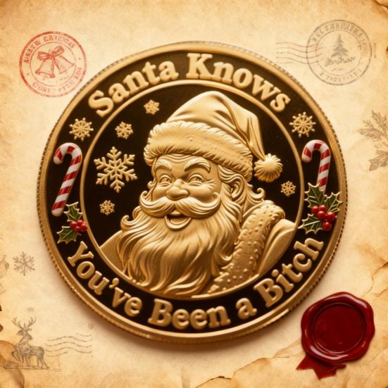 You Ain't Getting Shit Coin Funny Santa Claus Middle Finger Coin Novelty Metal Christmas Commemorative Challenge Coin Gag Gift for Friends