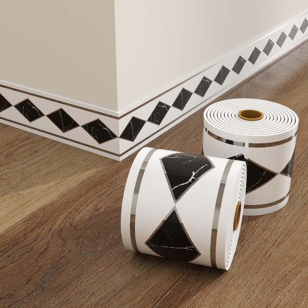 Thickened Self-Adhesive Skirting Board Waterproof Anti-Collision Decorative Baseboard Marble Pattern PVC