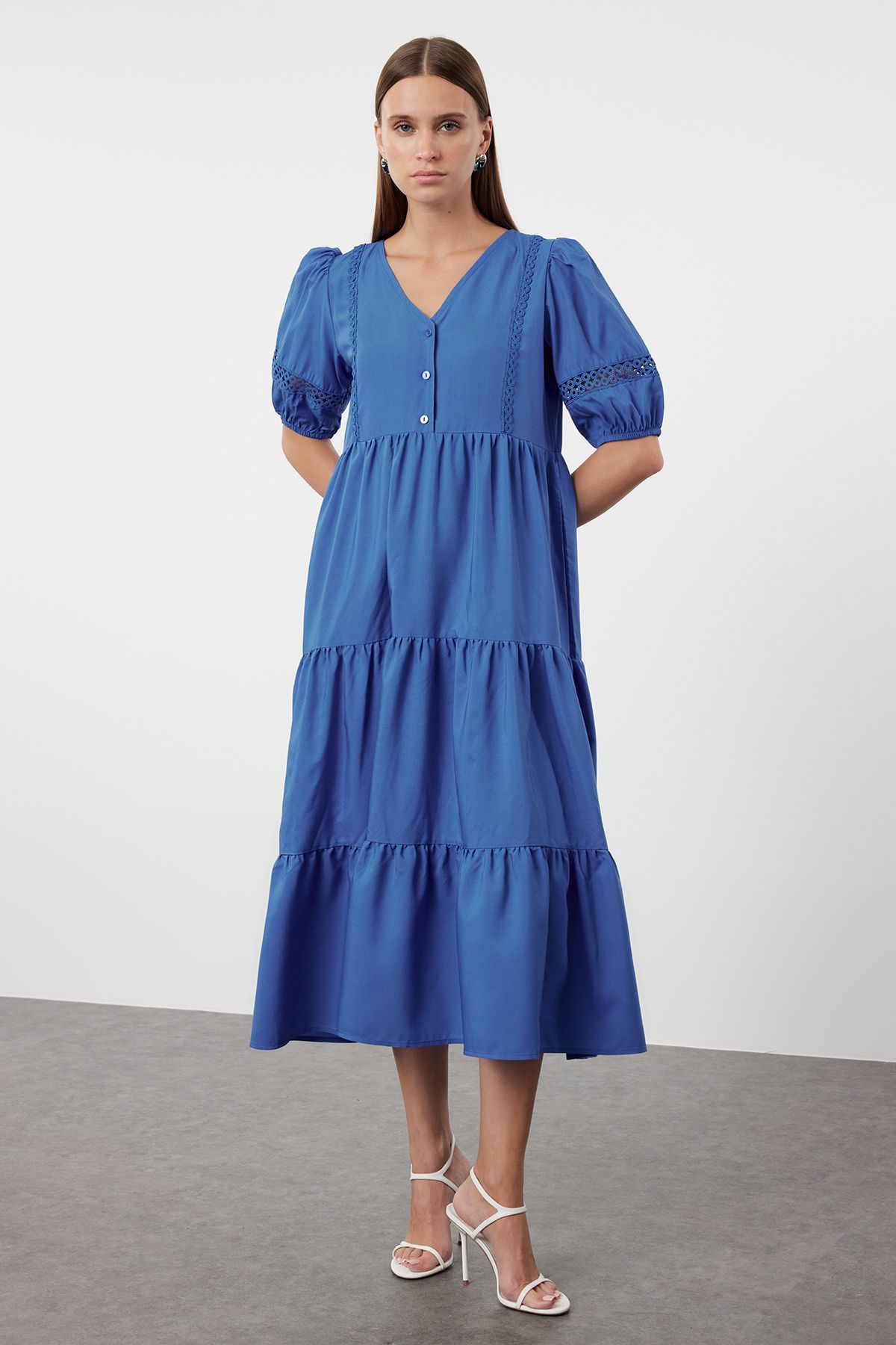

Women s Style Dress Saks Shift-Straight Cut Poplin Midi Woven Dress