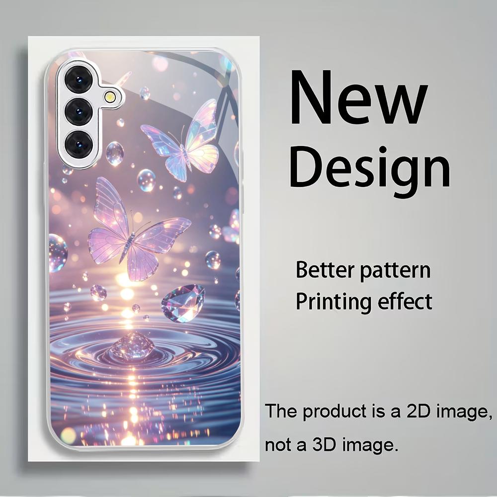 Fioletowy motyl posrebrzane szklane etui na telefon odpowiednie do Samsung Galaxy S26 S25 S24 S23 S22 S21 S20 FE/Ultra/Plus odporne na upadki