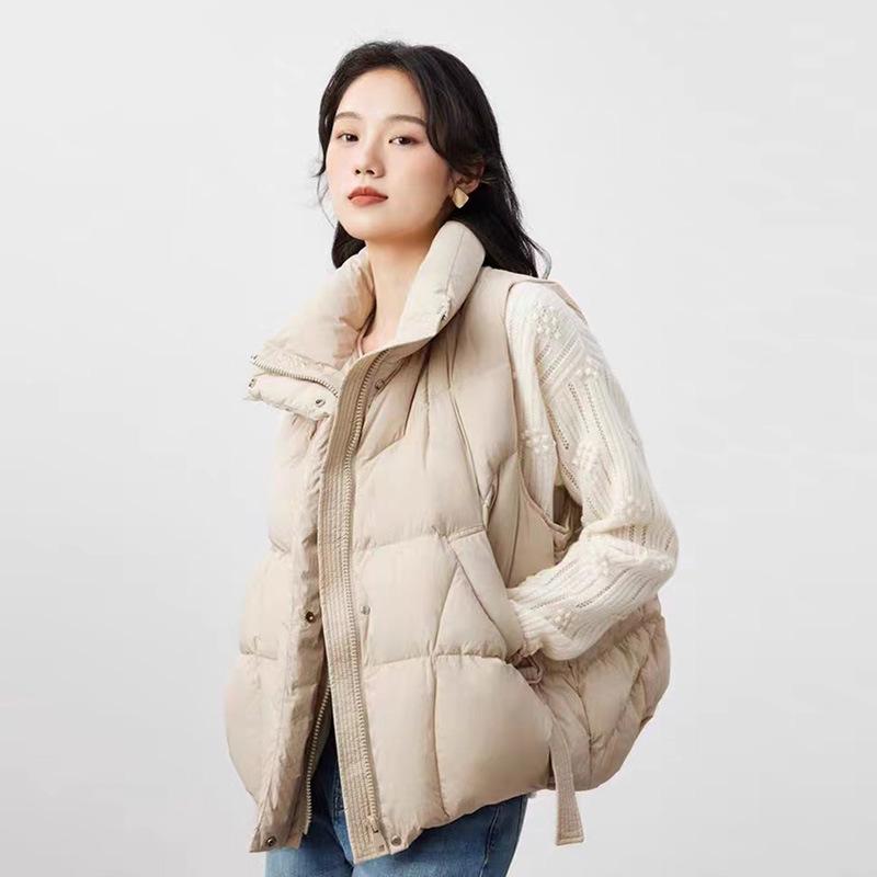 

Модный пуховый жилет женская верхняя одежда 2025 зима новый легкий пух белой утки треугольный стример терможилет S
