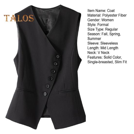 Women Vest Coat Sleeveless Single-breasted Buttons Western Style Slim Fit Cardigan Suit Coat Pure Color V Neck Formal Business Style Lady Waistcoat