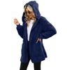 Women's Fashionable Solid Color Long Sleeved Plush Jacket, Casual Hooded Warm Cardigan Jacket With Pockets