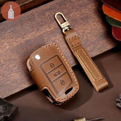 HALLMO Handmade Luxury Leather Car Key Case For Volkswagen Folding Keys