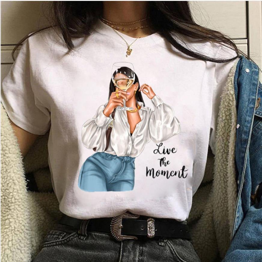 Fashionable Womens Coffee Printed White Tshirt Casual Short Sleeved Suitable for Daily Casual Versatile Home Clothes Top