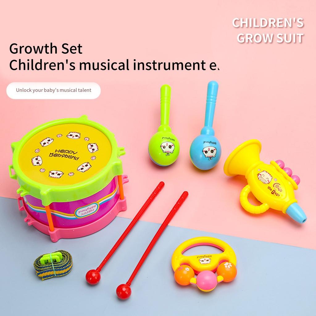 Toddler Percussion Instrument Educational Auditory Development Musical Toy With Drumsticks Trumpet Sand Hammer for Baby