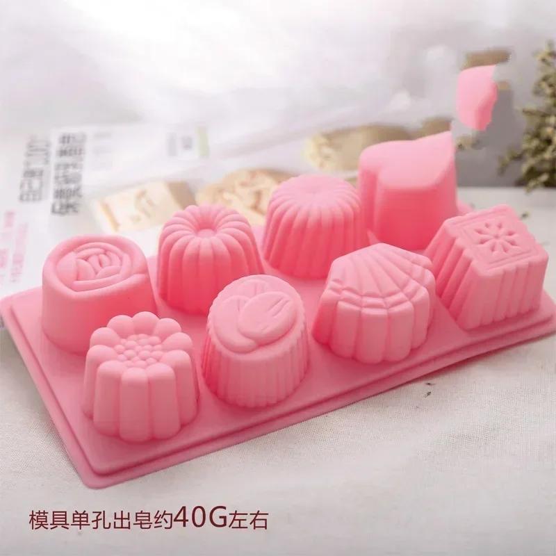 8-grid Flower Shell Geometric Pattern Silicone Mold Creative DIY Chocolate Candy Molds Kitchen Baking Cake Decor Candle Mould