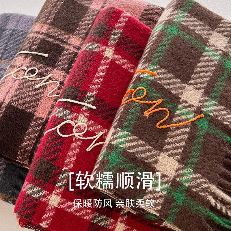 College style red plaid scarf women's autumn and winter fashion versatile student couple pair of scarves men's long models