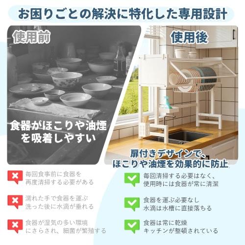 Over-the-Sink Dish Drainer with Door, Dustproof, Oil-Free, and Smoke-Resistant, Easy Drainage, Space-Saving, 100kg Load Capacity, Three-Layer Rustproo