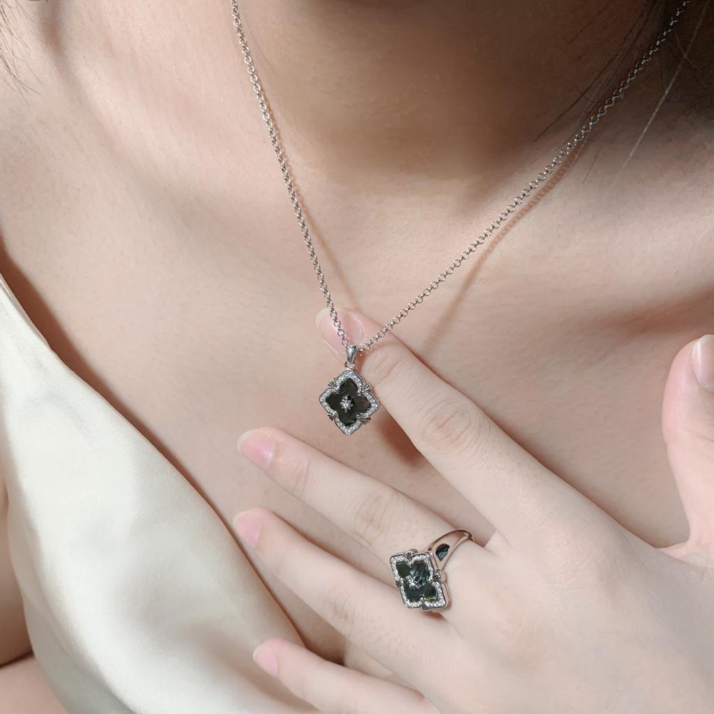 Latti Brushed Craft Natural Gray Shell Bracelet Women'S High Sense Four-Leaf Clover Clavicle Chain