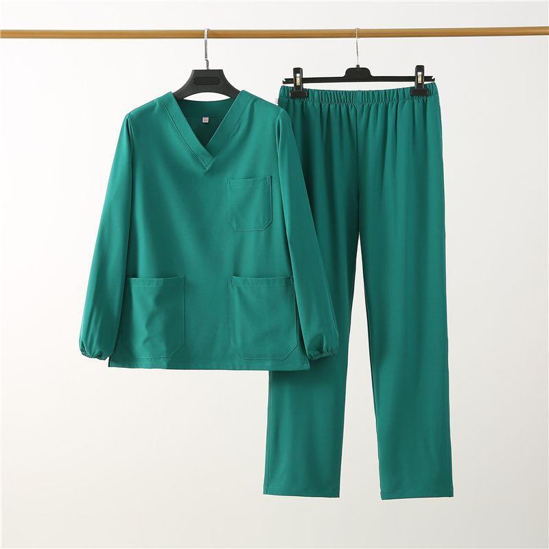 

Quick-Drying Hand Washing Suit Long Short Sleeve Operating Gown Operating Room Surgical Clothes Male and Female Stomatologist Work Clothes Summer Dark green long sleeve-elastic quick-drying Male L