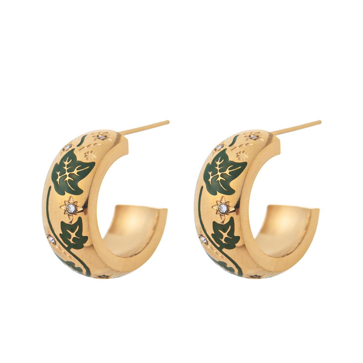 Court Style Hand-Painted Flower Earrings Flower Rose C-Shaped Earrings Niche Personalized Design Sense Jewelry