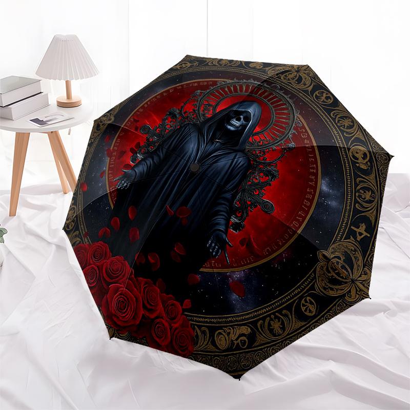 Dark Mystic Reaper with Roses Decorative PlateUmbrella, Portable 3-Fold Umbrella for Men & Women,Christmas Gift ES341