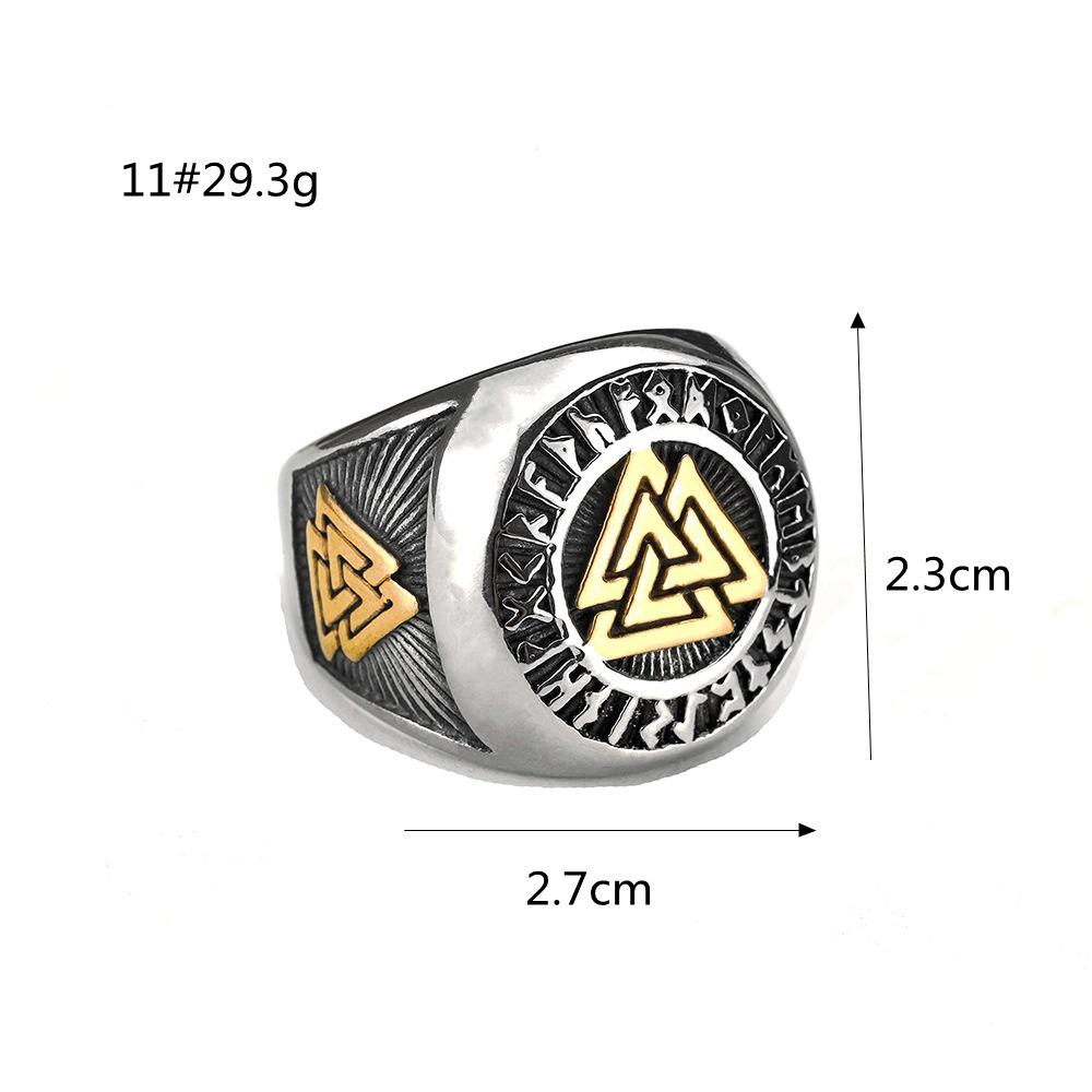 Vintage Solid Stainless Steel Viking Rune Triangle Design Unisex Matching Rings