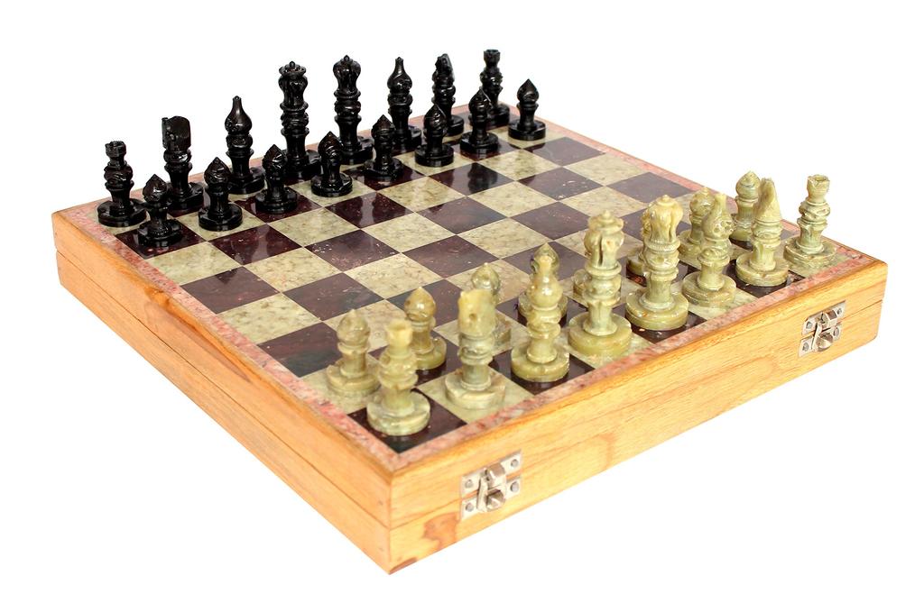 StonKraft X X 25 Chess Board with Wooden Base Stone Inlay Stone Pieces Game Set Inlaid Wood Chess with Stone Chess - 10" 10" (25 Cm) & & (Stone