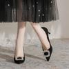 French Pointed Rhinestone High Heels Women's 2025 New Temperament Not Tired Feet Comfortable Black Suede Professional Single Shoes