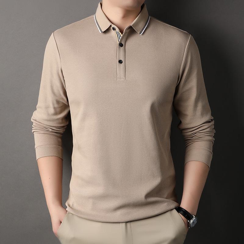 Хлопок однотонный длинный рукав поло с лацканами мужская новая осенняя свободная рубашка — фото 4